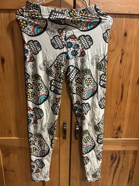 Girls' Cream Sugar Skull Print Leggings